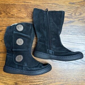 Livie & Luca Girls Tiempo Black Suede Boots Button Accents Zipper Closure 8M